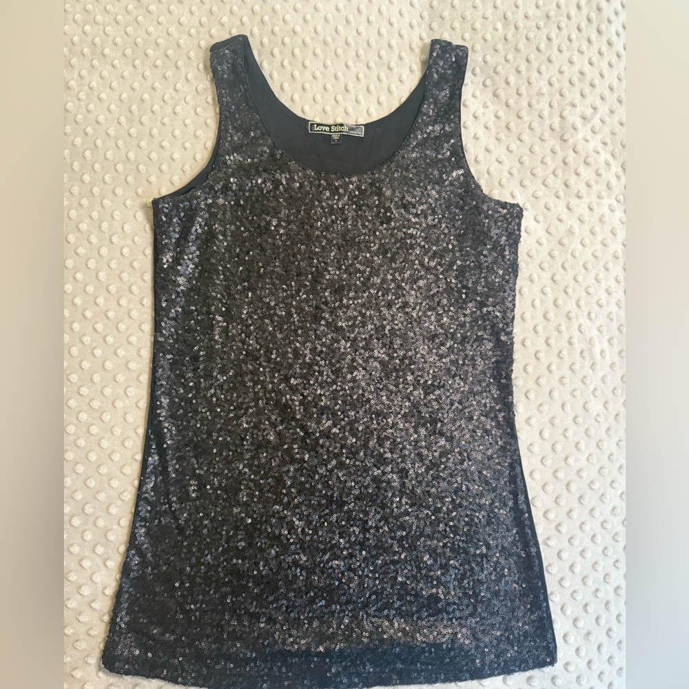 Love Stitch Black Sequin Tank Top